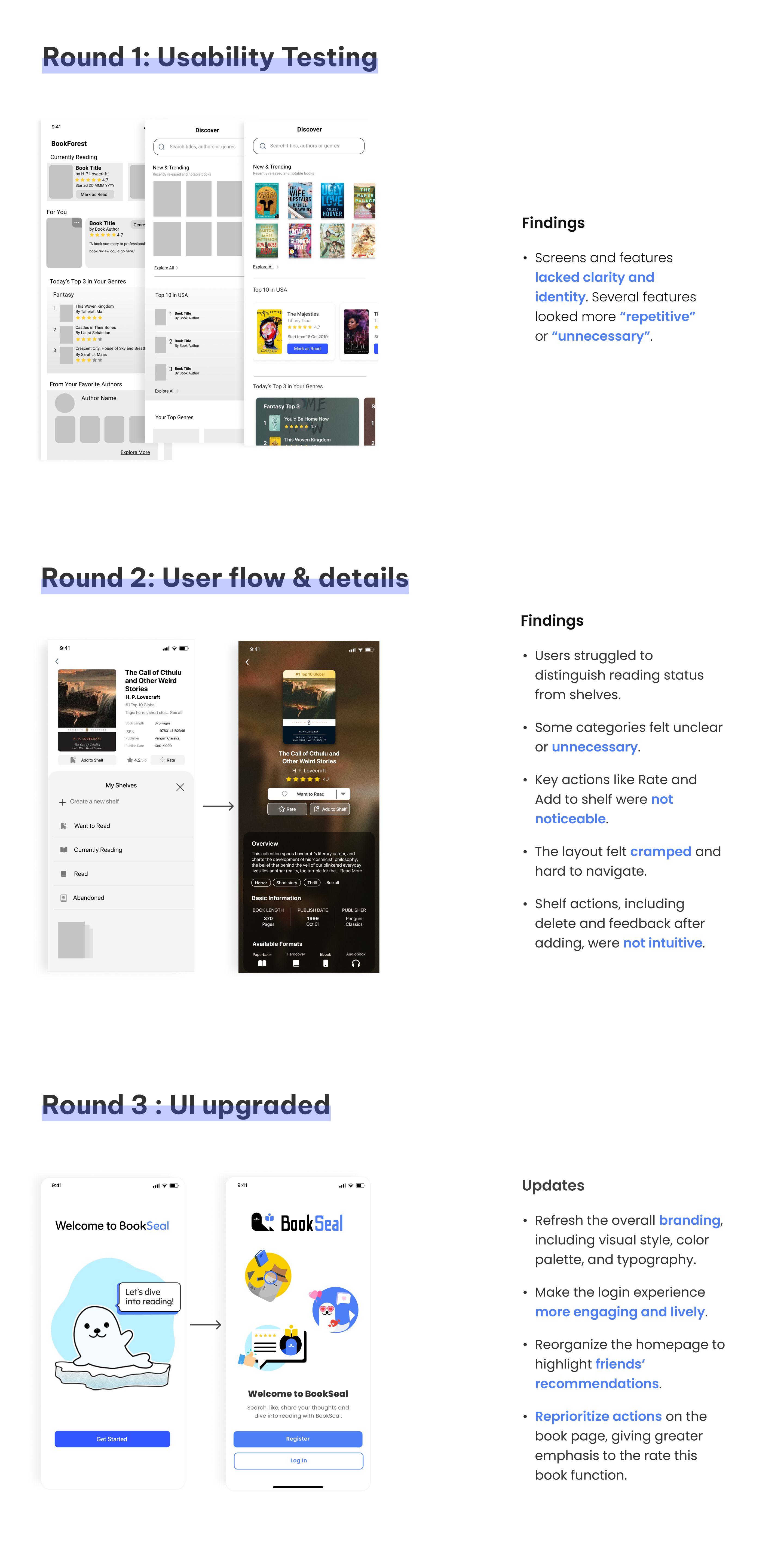 Usability testing rounds